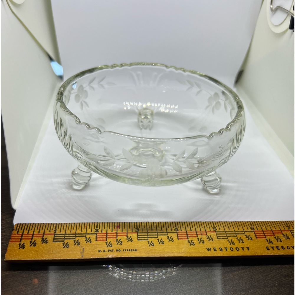 Footed Etched Glass Bowl. EUC